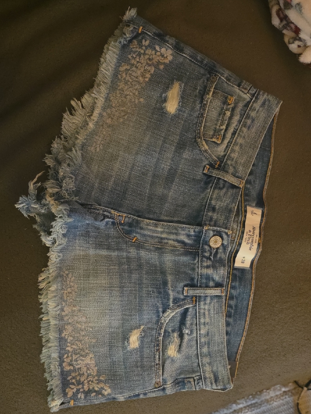 Abercrombie & Fitch Distressed Blue Denim Jean Shorts with Frayed Hem